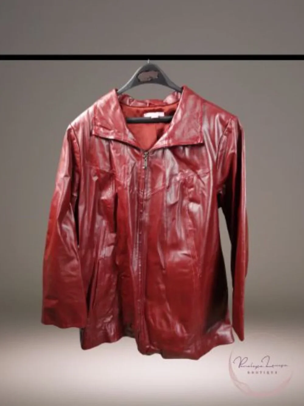 Woman Within 22W Genuine Leather Jacket Burgundy Wine Red Zip Front Plus Size